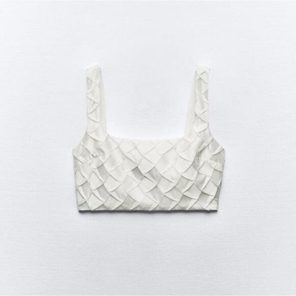 BLOGGERS FAV ZARA DIAMOND PLEATED SATIN EFFECT CROP TOP - Picture 8 of 9